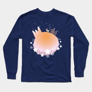 "Home Planet" in orange, purple, and white with a ring of white stars - a whimsical world Long Sleeve T-Shirt